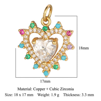 Colgante de cobre y circonita con forma de llave y corazón de melocotón 