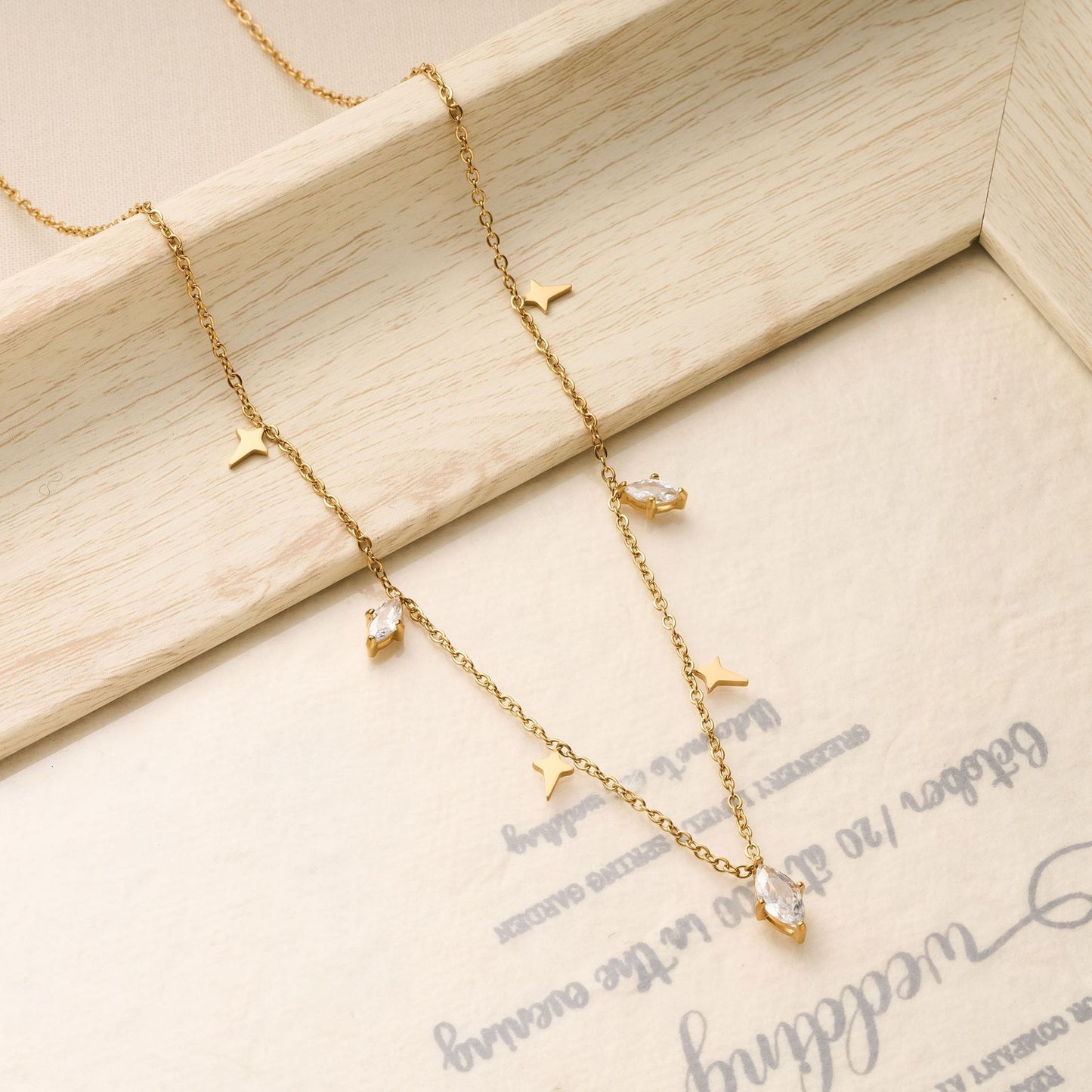 Rhombus Crystal Tassel Necklace