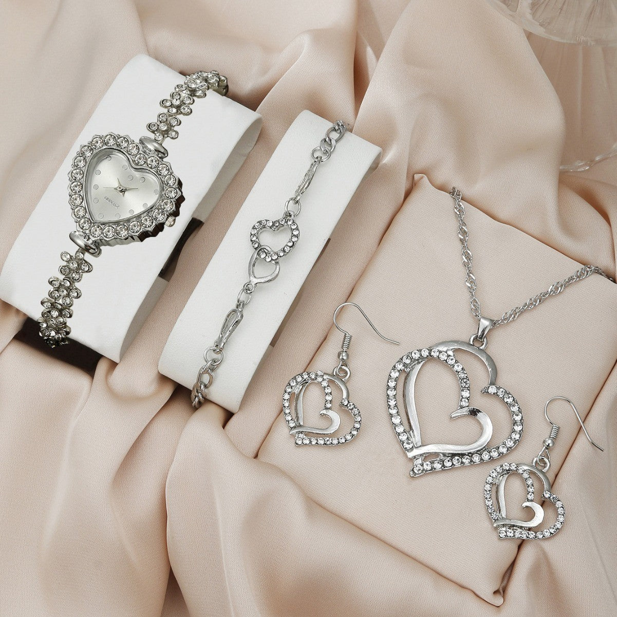 Bracelet Watch Necklace Earrings Ring Set