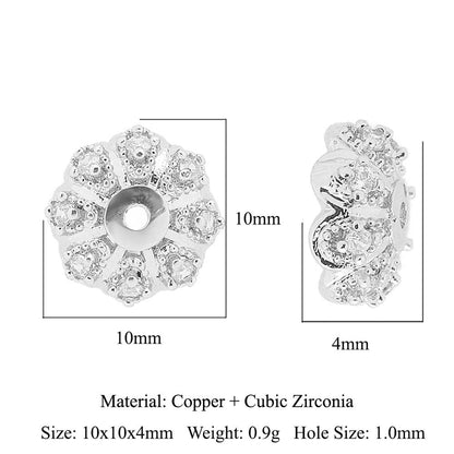 5 pcs/pack, snowflake lotus copper zircon bracelet beads.