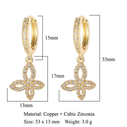 Crescent Star Flower Copper Zircon Women's Earrings