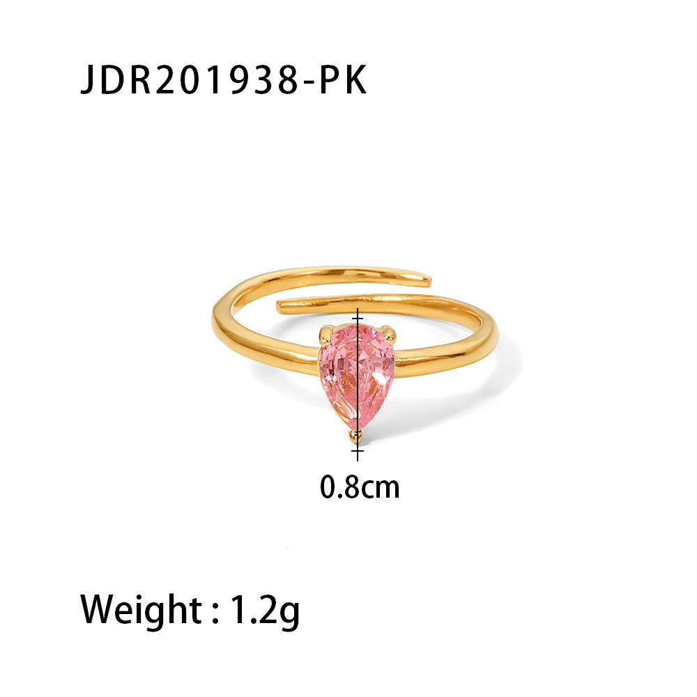 Anillo con circonitas en forma de gota blanca/verde/rosa 