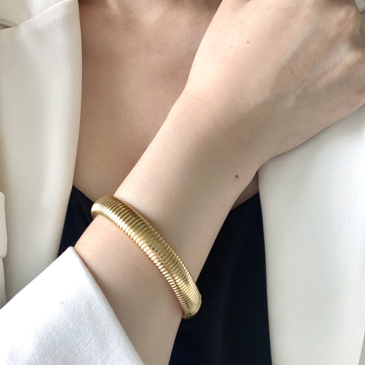 10mm Gold Titanium Steel Snake Bone Elastic Bracelet — Women's European/American Stackable