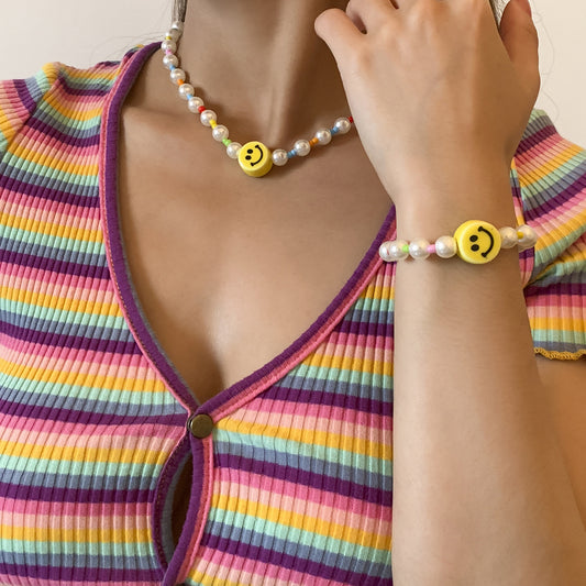Set necklace colored rice bead acrylic