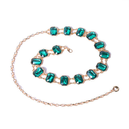 Emerald crystal metal chain waist chain