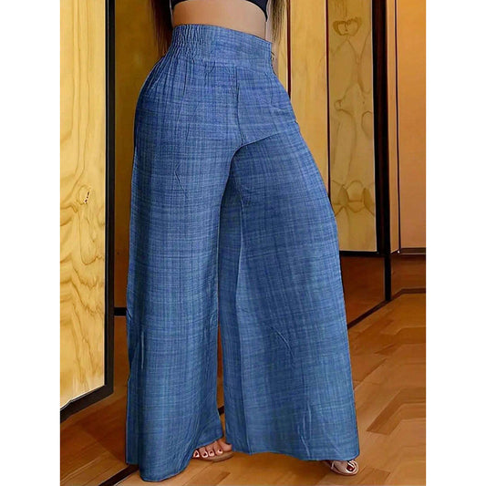 Solid color high-waisted and thin wide-leg pants