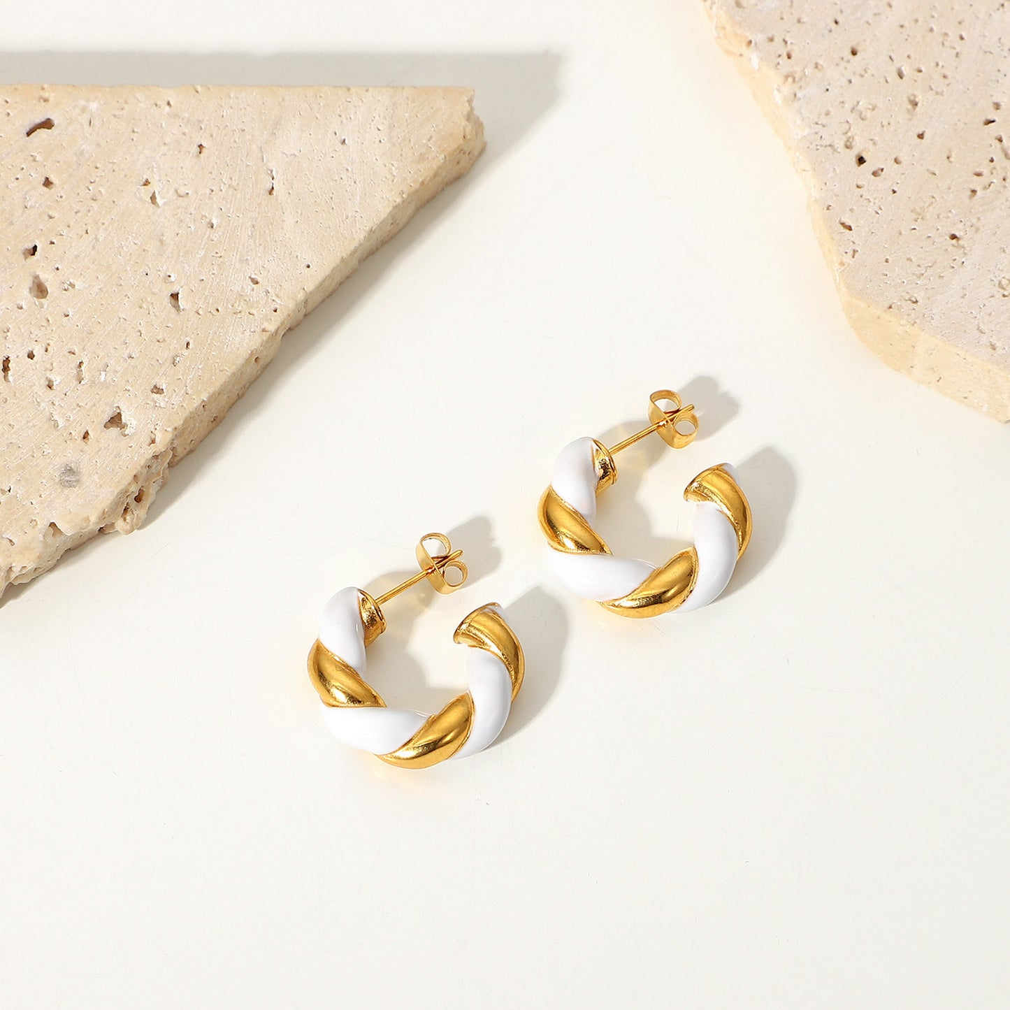 18K White Gold Twisted C-Shaped Earrings