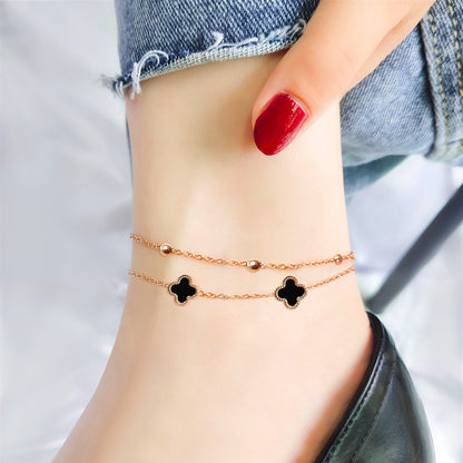 Double four-leaf flower anklet