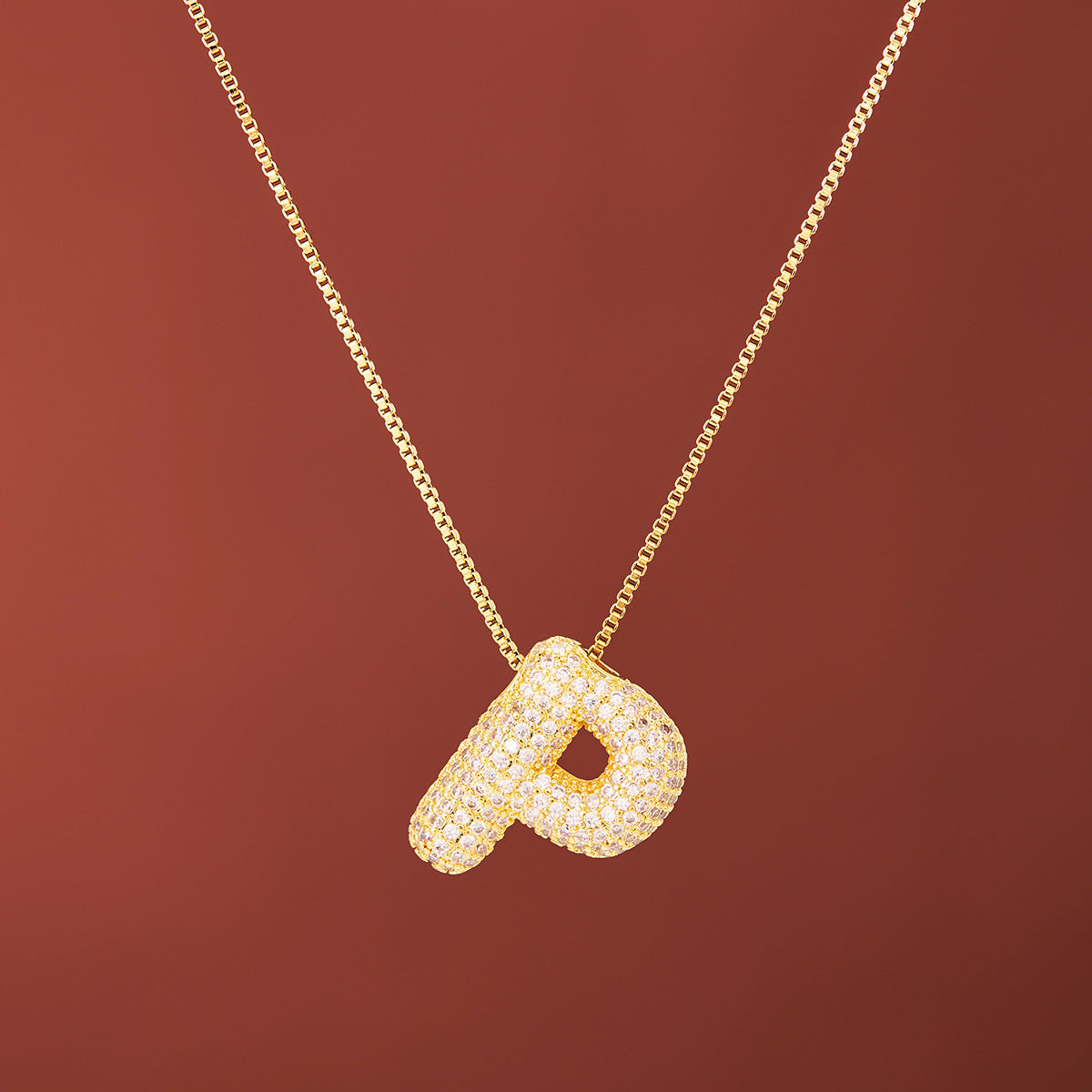 18K Gold-Plated Alphabet Necklace with Micro Zircon (Titanium Steel)