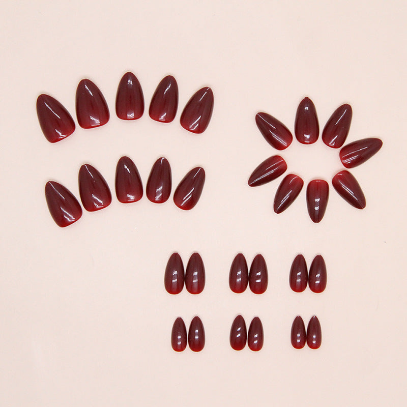 Burgundy Pointed Fake Nails 30 Pieces
