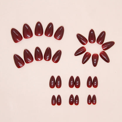 Burgundy Pointed Fake Nails 30 Pieces