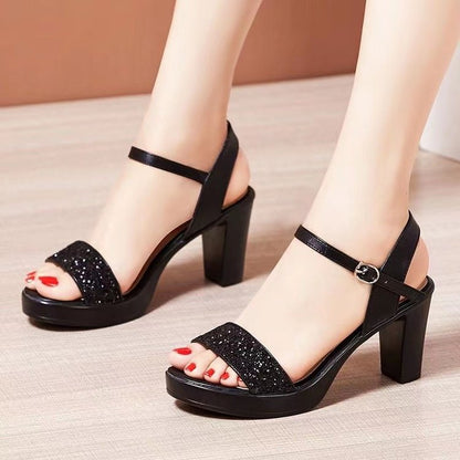 Straight buckle heeled sandals