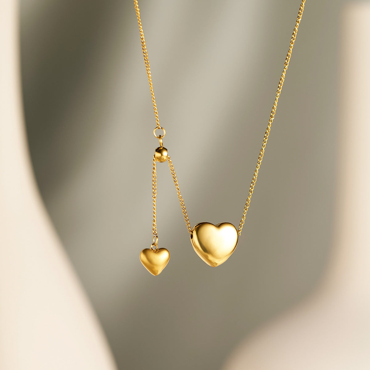 Adjustable 18K Gold Double Heart Necklace