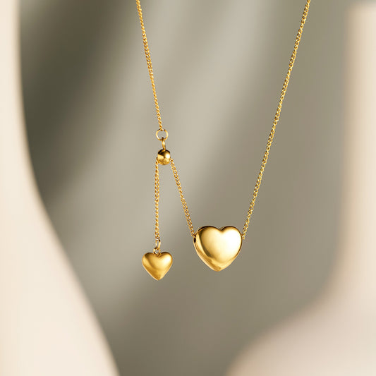 Adjustable 18K Gold Double Heart Necklace