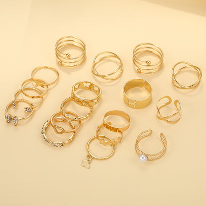18-piece set of hollow heart chain open rings