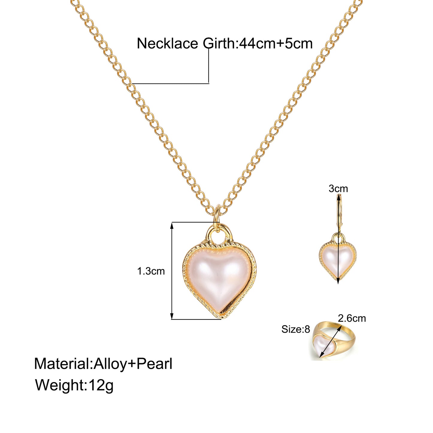 Conjunto de collar de corazón de tres piezas 