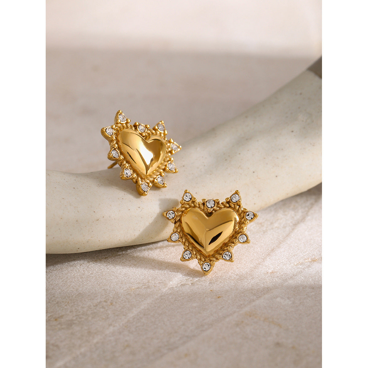 18k gold stainless steel heart rhinestone earrings