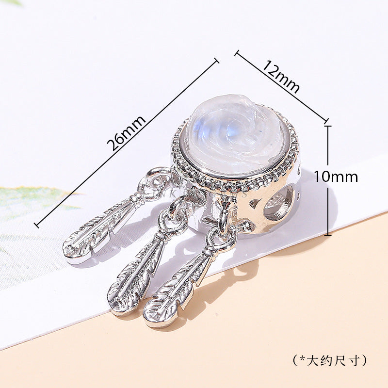 Blue moonstone dream catcher net imitation silver alloy pendant