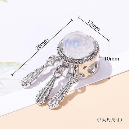 Blue moonstone dream catcher net imitation silver alloy pendant