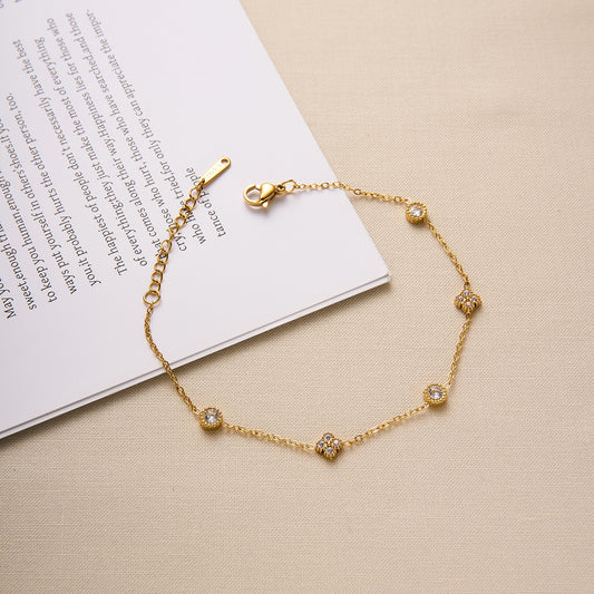 18K Gold Titanium Steel Zircon Flower Bracelet
