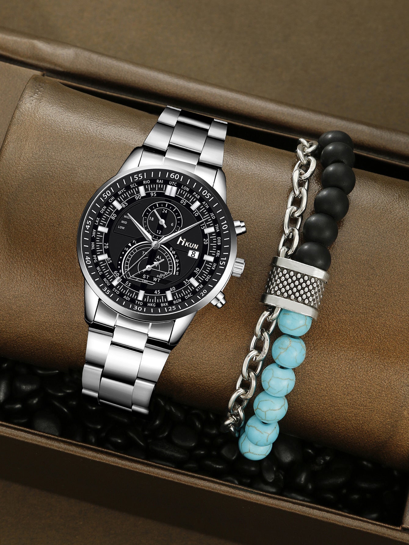 Alloy Watch Crown Beaded Turquoise Set