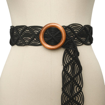 Braided round buckle boxy wide belt