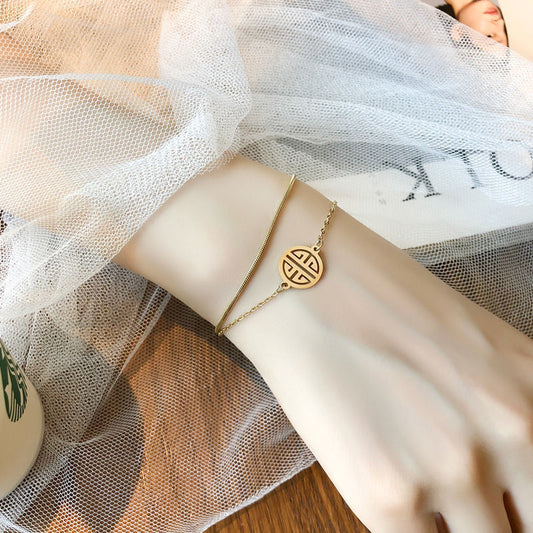 Women's Double-Layer "Double Happiness" Charm Bracelet