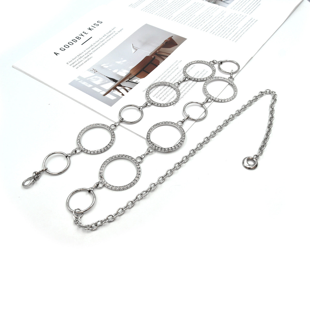 Belt chain female metal rhinestone