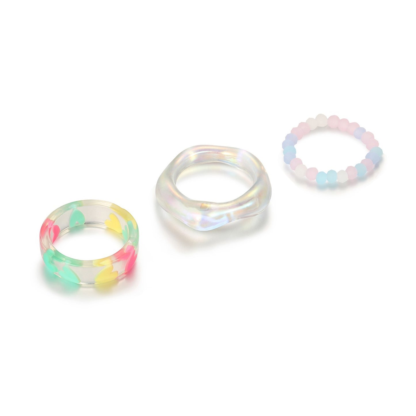 Heart Beaded Resin Ring Set