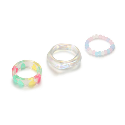 Heart Beaded Resin Ring Set