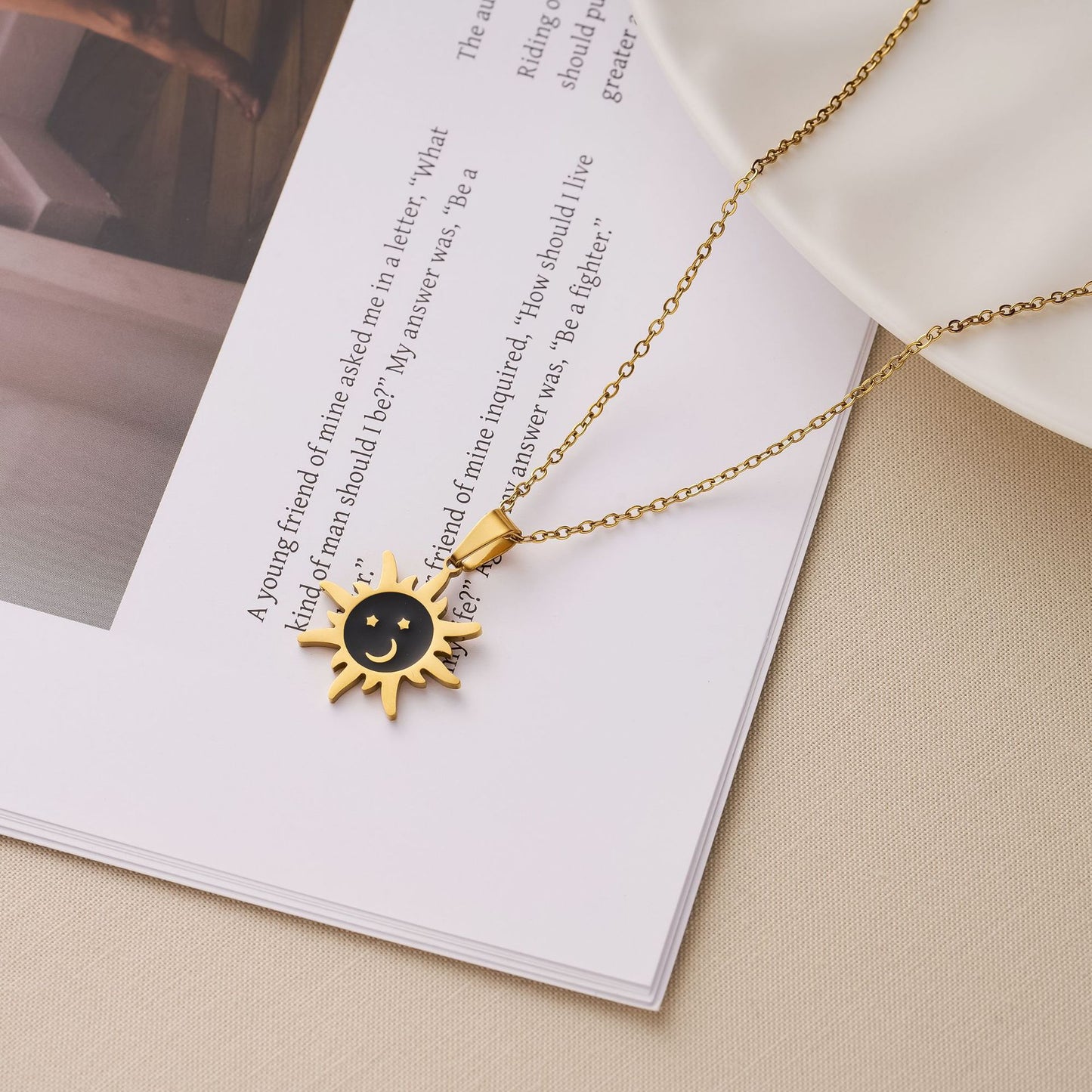 Titanium Steel Sun & Moon Necklace