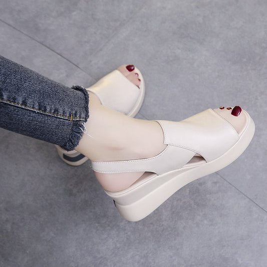 Soft leather heightening muffin shoes