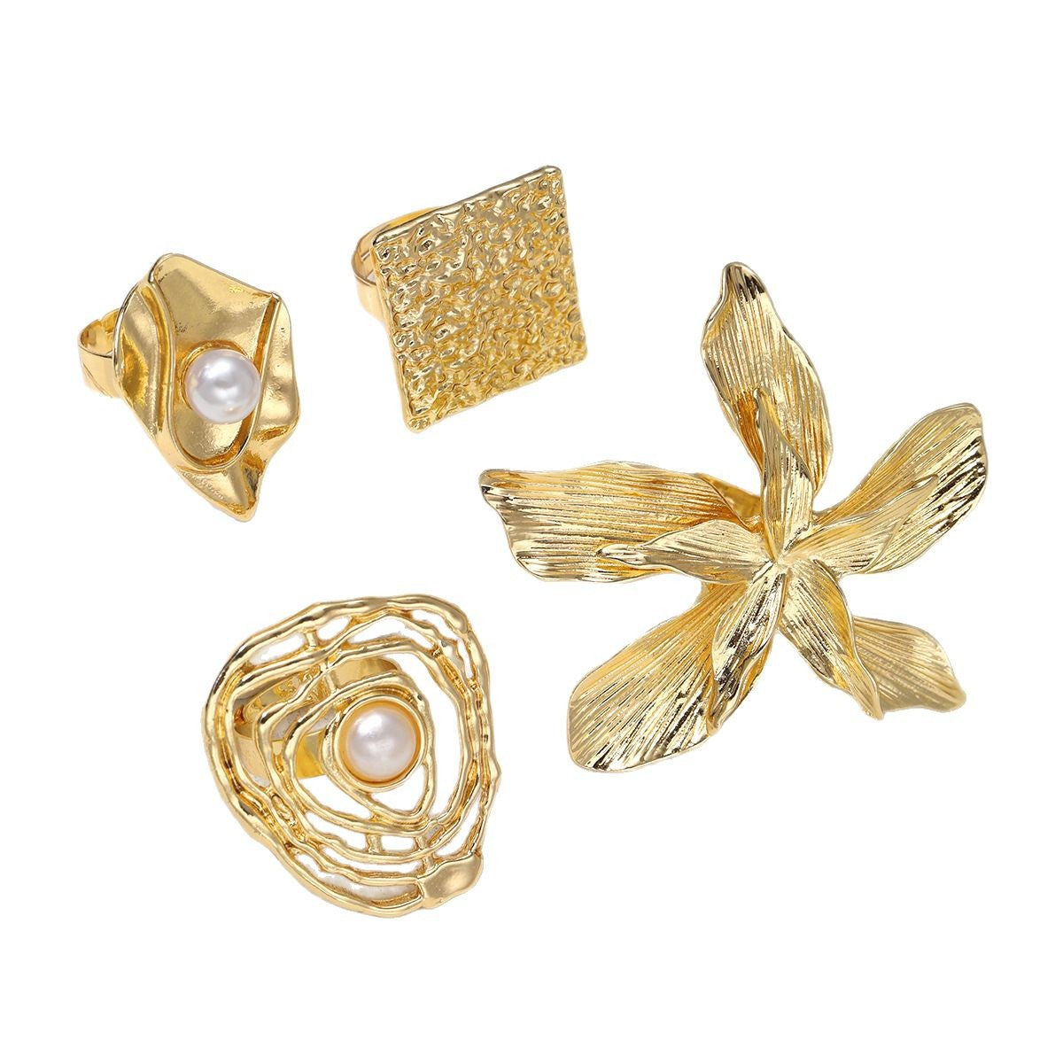 4-Piece Irregular Flower Ring Set