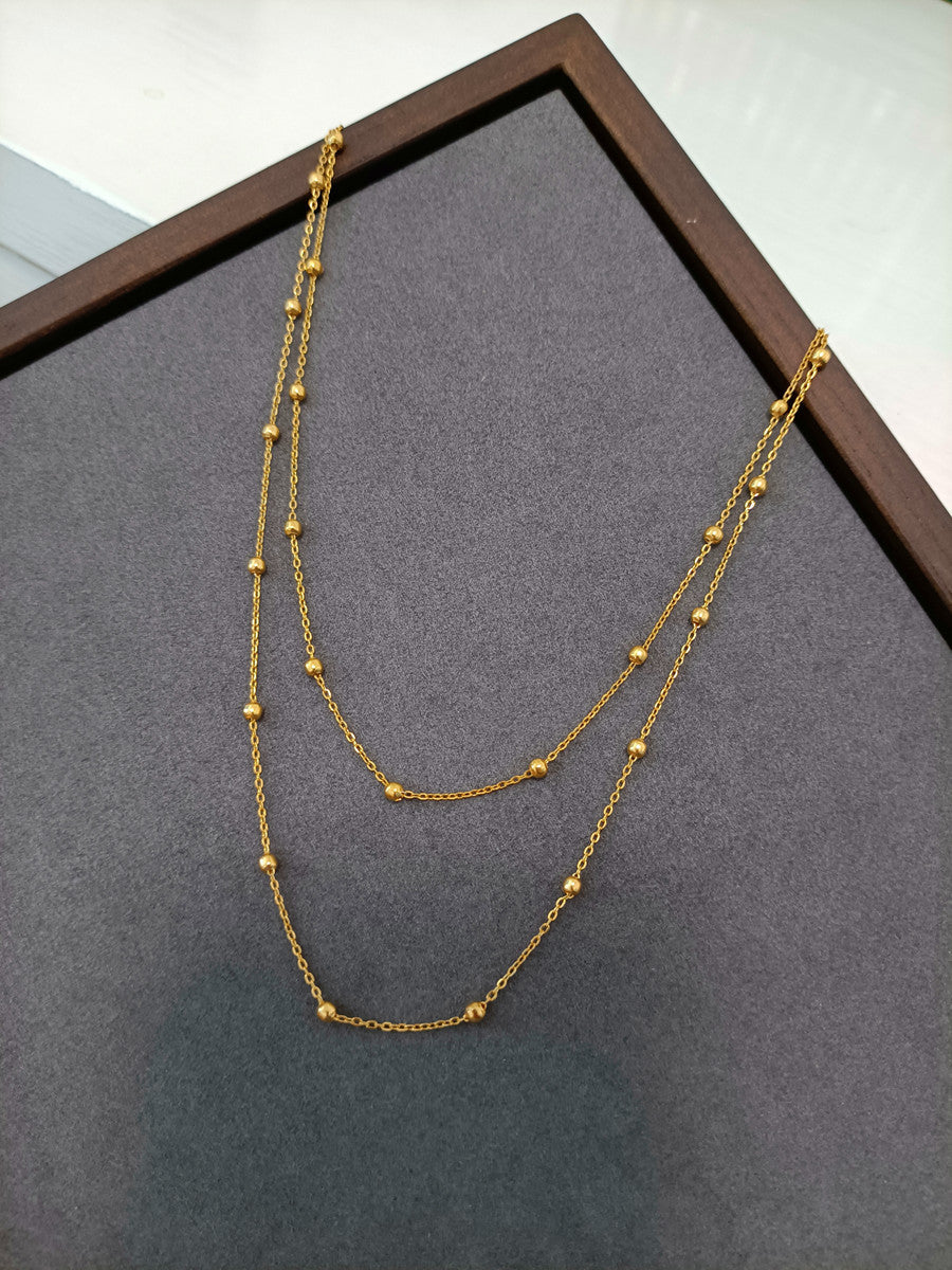 Multi-Layer Titanium Steel Gold-Bean Beaded Collarbone Necklace