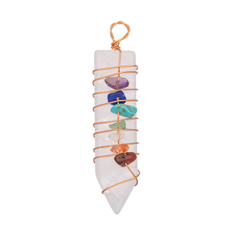 Crystal Bullet Seven Chakra Wire Wrap Arrow Pendant