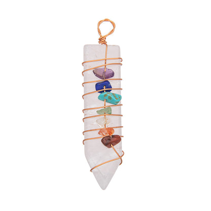 Crystal Bullet Seven Chakra Wire Wrap Arrow Pendant