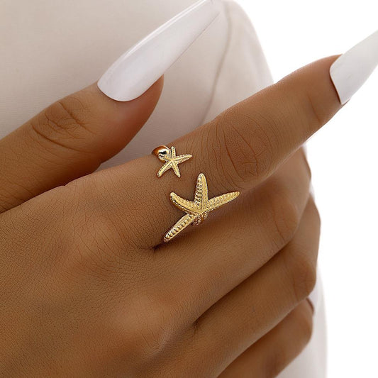 Adjustable Starfish Shell Ring Set