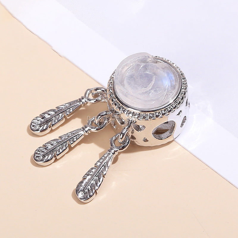 Blue moonstone dream catcher net imitation silver alloy pendant
