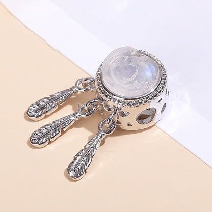 Blue moonstone dream catcher net imitation silver alloy pendant