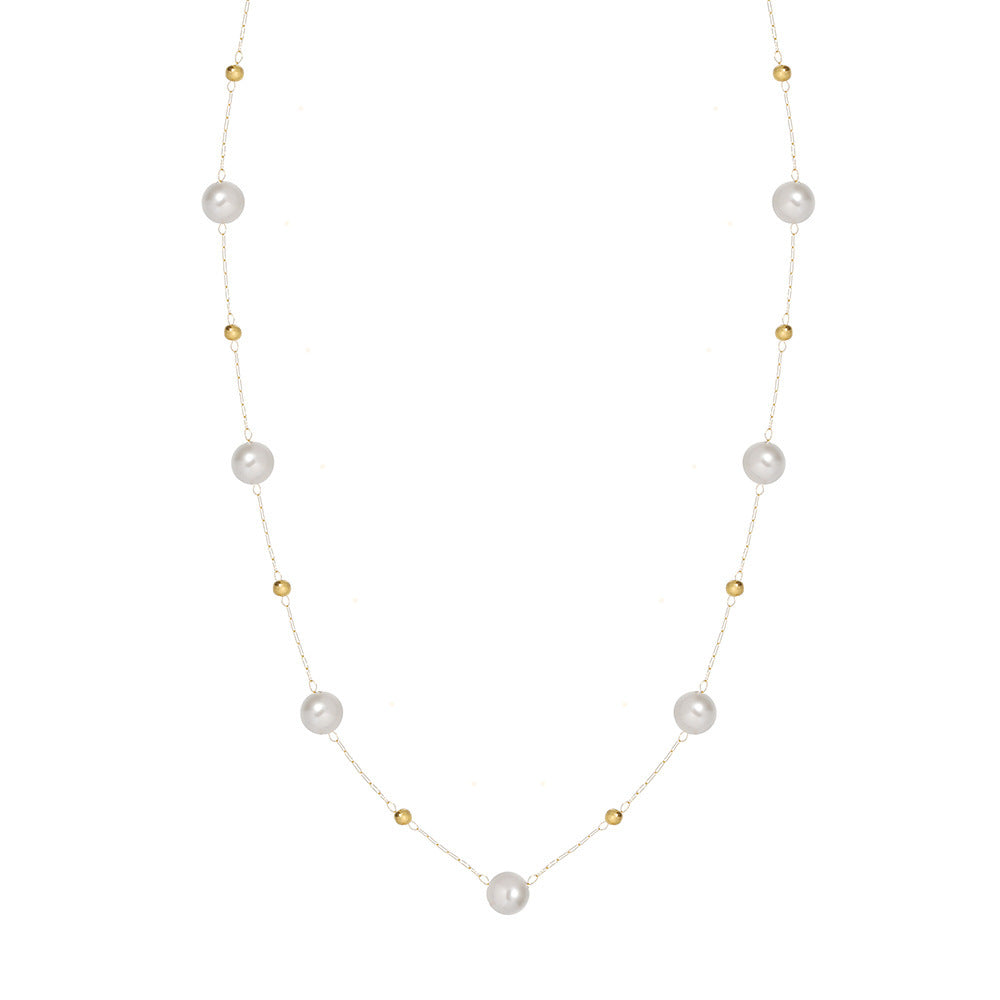 Handmade Titanium Steel Glass-Pearl Choker — Short Collarbone Necklace