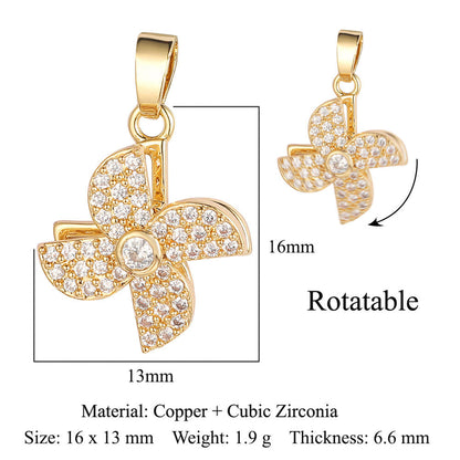 Rotatable gyro windmill copper zircon pendant.
