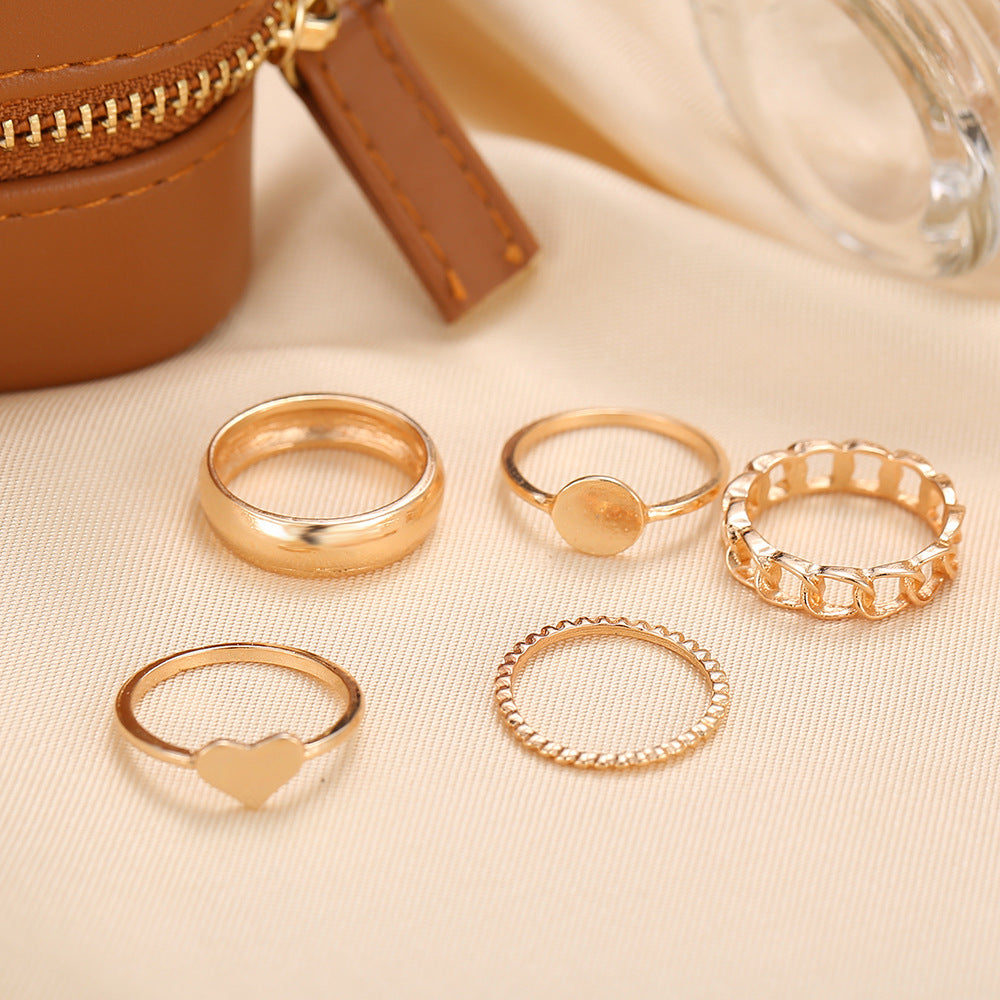 Geometric heart gold joint ring set 5 pieces