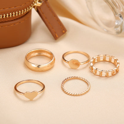 Geometric heart gold joint ring set 5 pieces