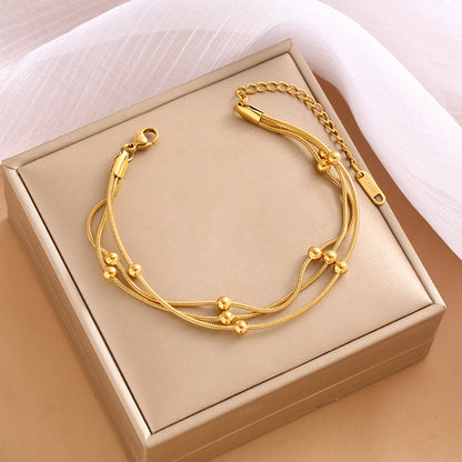 18K gold double-layer small round bead transfer bead bracelet