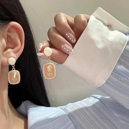 Pendientes de tulipán con perla y aguja de plata S925 