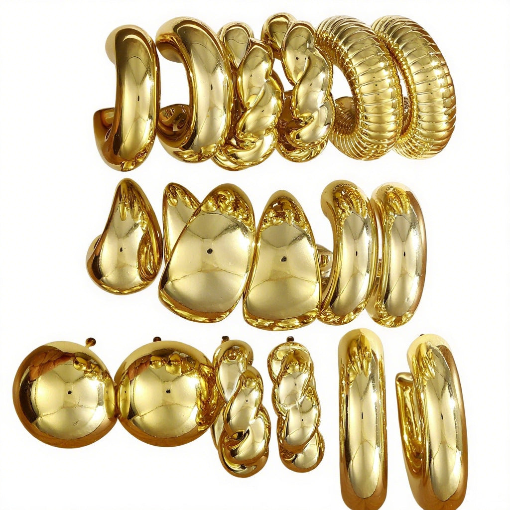 Cross-border hot-selling earrings set European and American ins style metal geometric twist earrings combination earrings