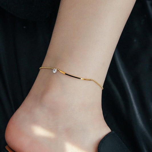 Women's 18K Gold Smile Zircon Anklet — Simple, Fade-Resistant