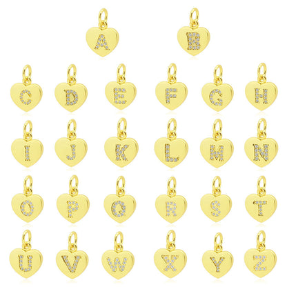 5 pcs/pack of 26 English letter copper micro-inlaid pendants