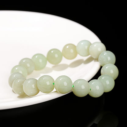 12Mm natural clear water Hetian jade round bead bracelet.