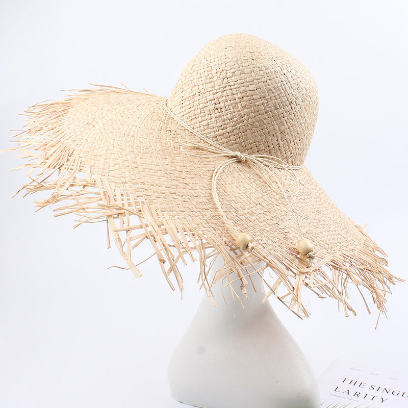 Summer Sun Hat Women's Beach Foldable Wide Brim Raffia